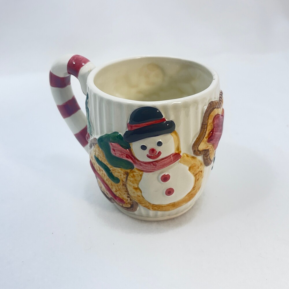 Ceramic Christmas Mug Candy Cane Handle Holiday Mug 3 pieces